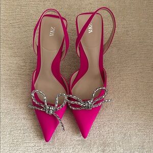 Pink Heels with Pointed Toe and Slingback Straps